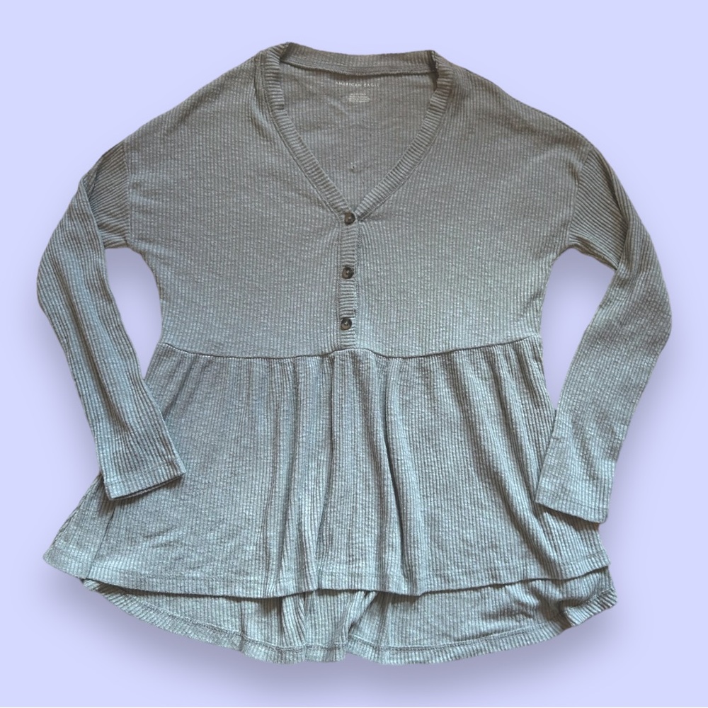 American Eagle Grey Knit Long Sleeve Top - Size XS